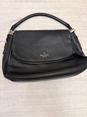 kate spade Black Pebbled Leather Top-Handle Shoulder Bag with Gold Hardware